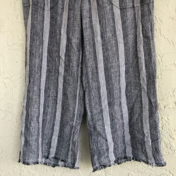 CASLON Linen Stripe Crop Pants Belted Waist Fringe Hem Beachy Small Petite - Picture 4 of 9